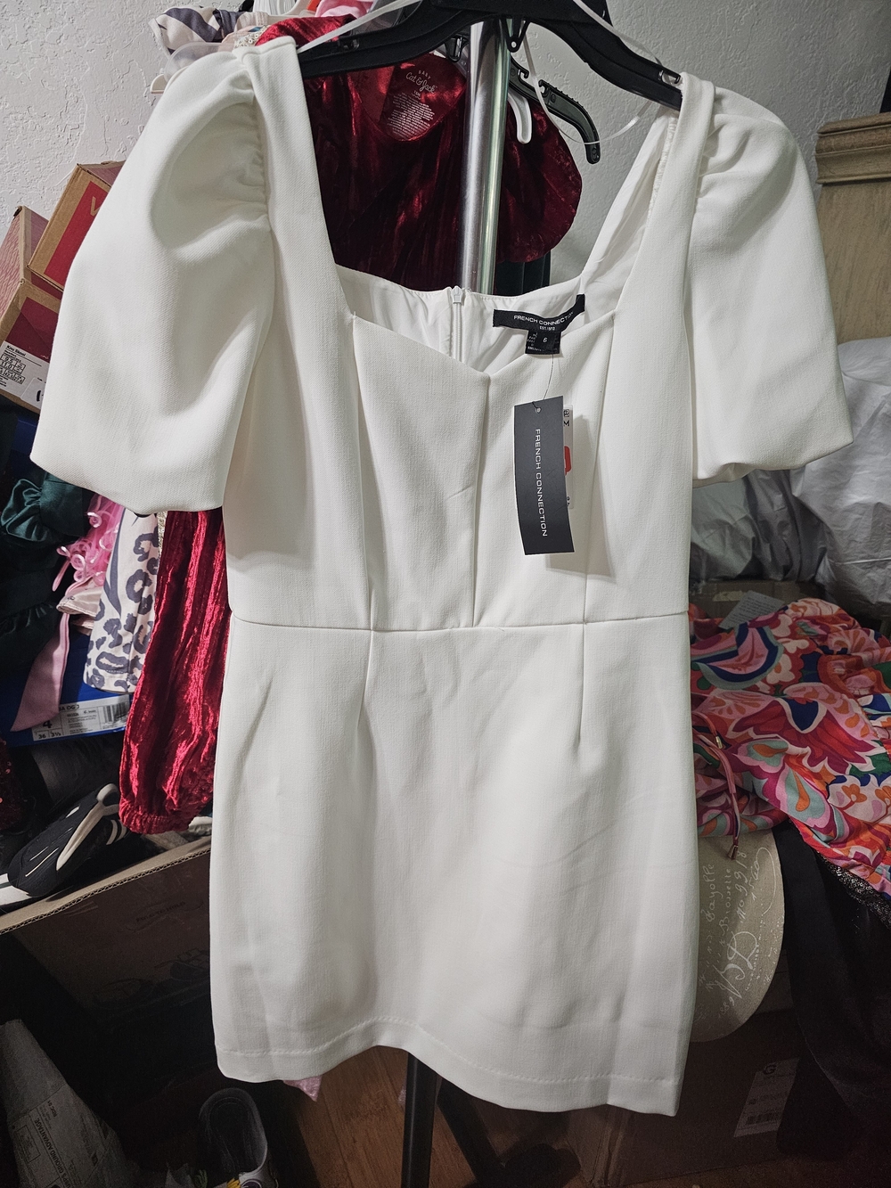 French Connection White Puff Sleeve Mini Dress